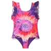 Hot Bright Tie Dye Ruffle Swimsuit Girls Swimwear