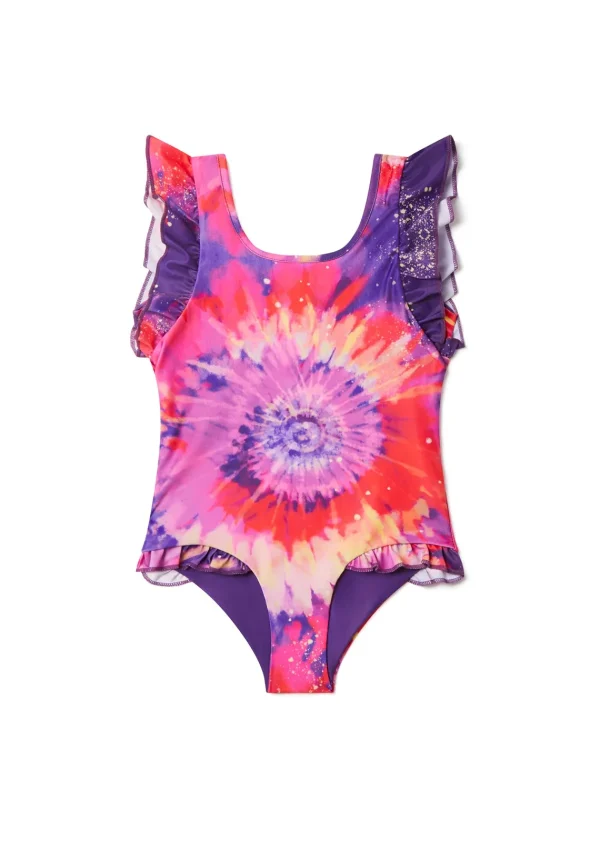 Hot Bright Tie Dye Ruffle Swimsuit Girls Swimwear