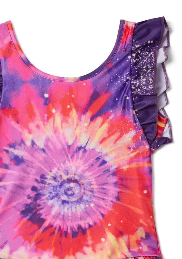 Hot Bright Tie Dye Ruffle Swimsuit Girls Swimwear