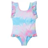 Cheap Spiral Tie Dye Ruffle Swimsuit Girls Swimwear