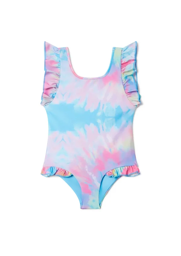 Cheap Spiral Tie Dye Ruffle Swimsuit Girls Swimwear